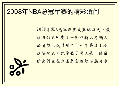 2008年NBA总冠军赛的精彩瞬间