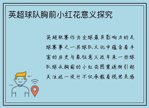 英超球队胸前小红花意义探究